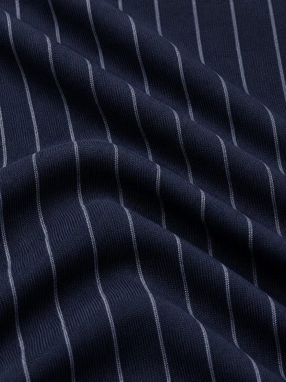 Performance-Golfpullover in Marineblau mit Nadelstreifen und Viertelreißverschluss
