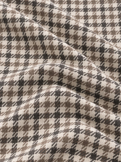 Brauner Golfpullover aus Funktionsmaterial mit Hahnentrittmuster und kurzem Reißverschluss