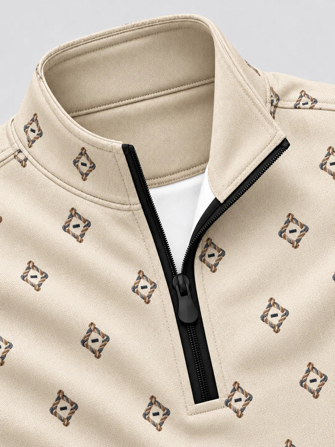 Performance Quarter-Zip-Pullover mit Rautenmuster in Elfenbeinweiß