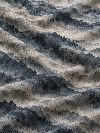 Golf-Pullover aus Funktionsmaterial in Schieferblau mit nebligem Berglandschaftsmotiv und Viertelreißverschluss