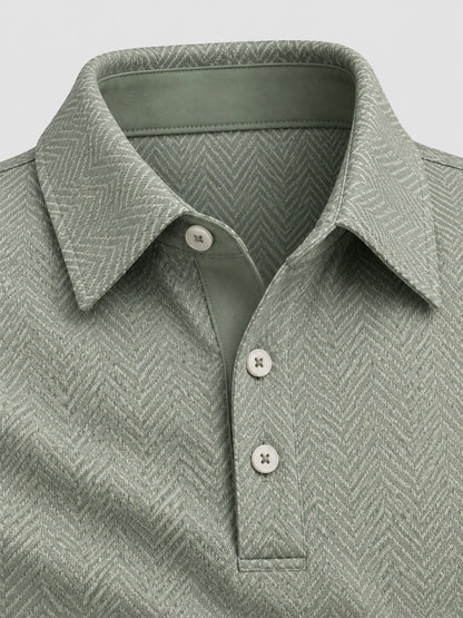 Salbeigrünes Performance-Golfpoloshirt mit Chevron-Muster
