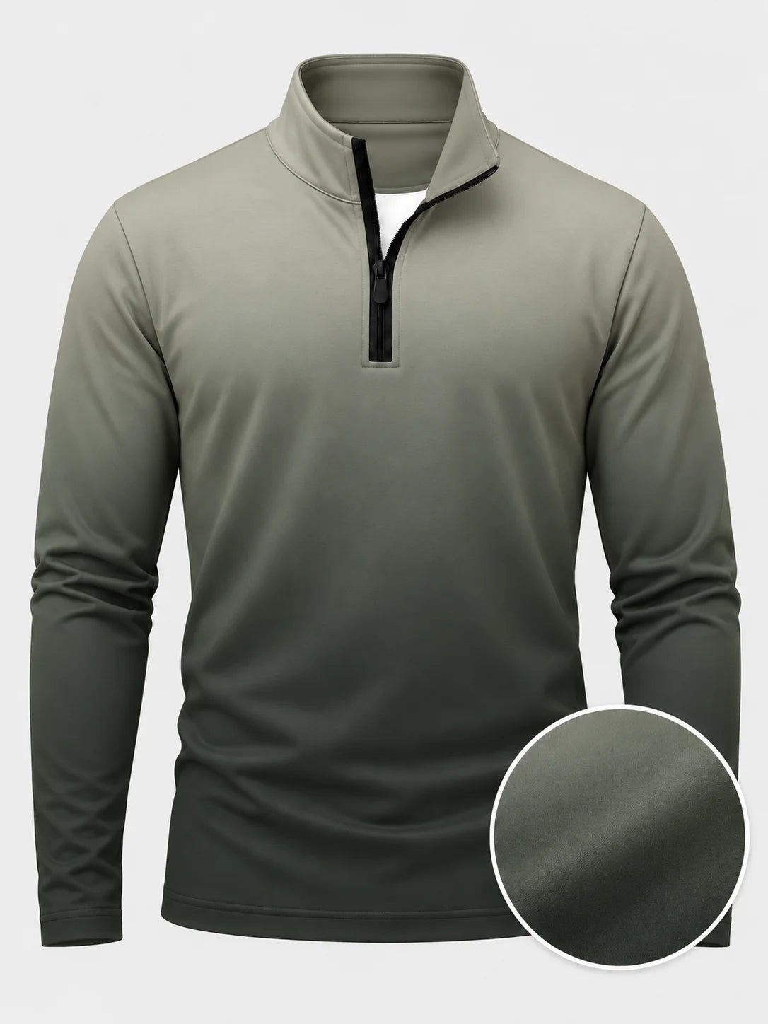 Golfpullover in Salbeigrün mit Ombre-Farbverlauf und Viertelreißverschluss
