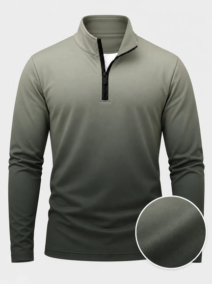 Golfpullover in Salbeigrün mit Ombre-Farbverlauf und Viertelreißverschluss