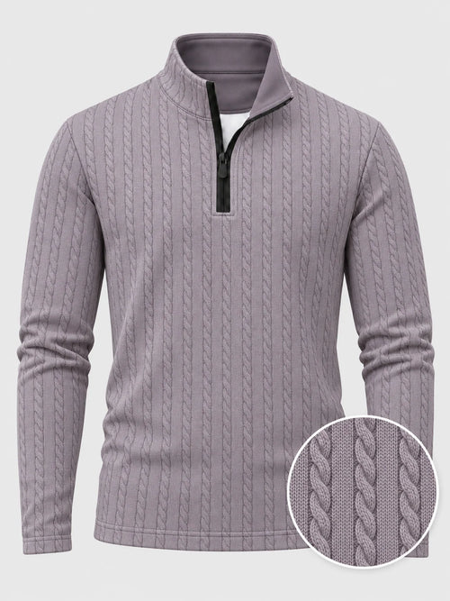 Golfpullover mit Zopfmuster in Altflieder, Funktionsmaterial und Viertelreißverschluss