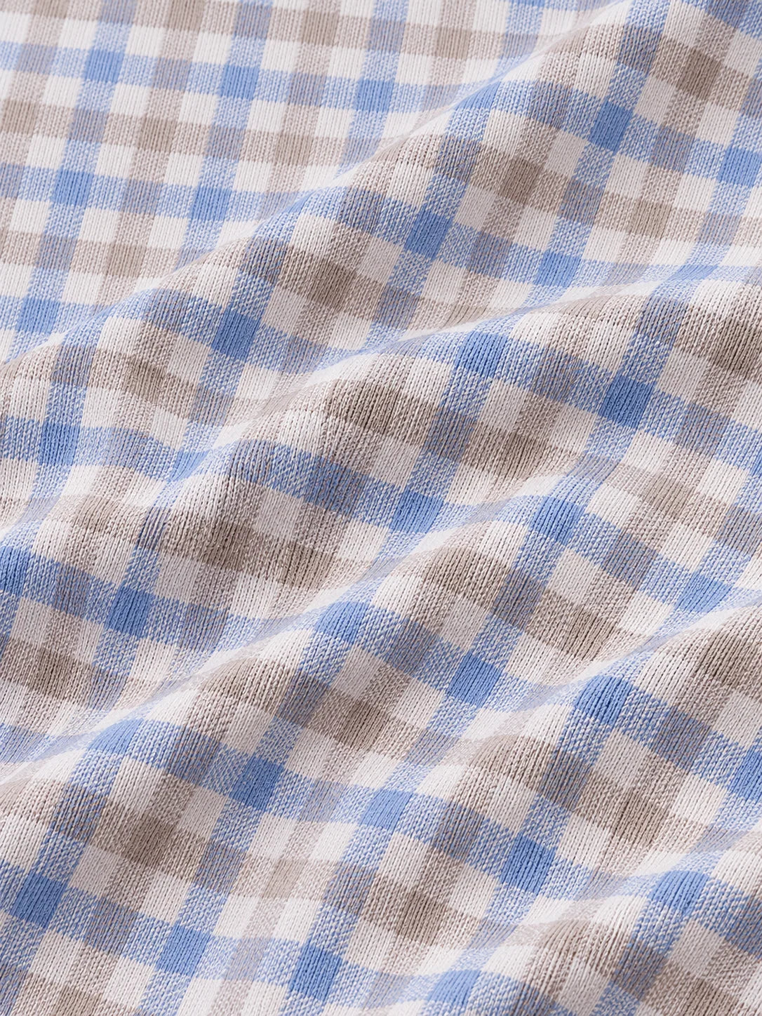 Blau-Beiger Karo-Golfpullover aus Funktionsmaterial mit kurzem Reißverschluss