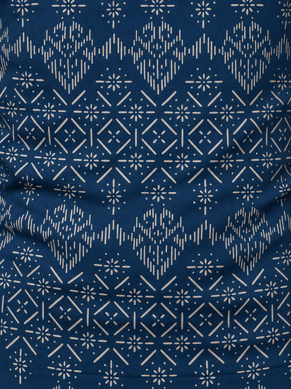 Dunkelblauer Performance-Pullover mit geometrischem Muster und kurzem Reißverschluss