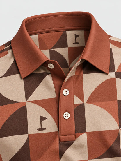 Terrakottafarbenes geometrisches Performance-Golfpoloshirt