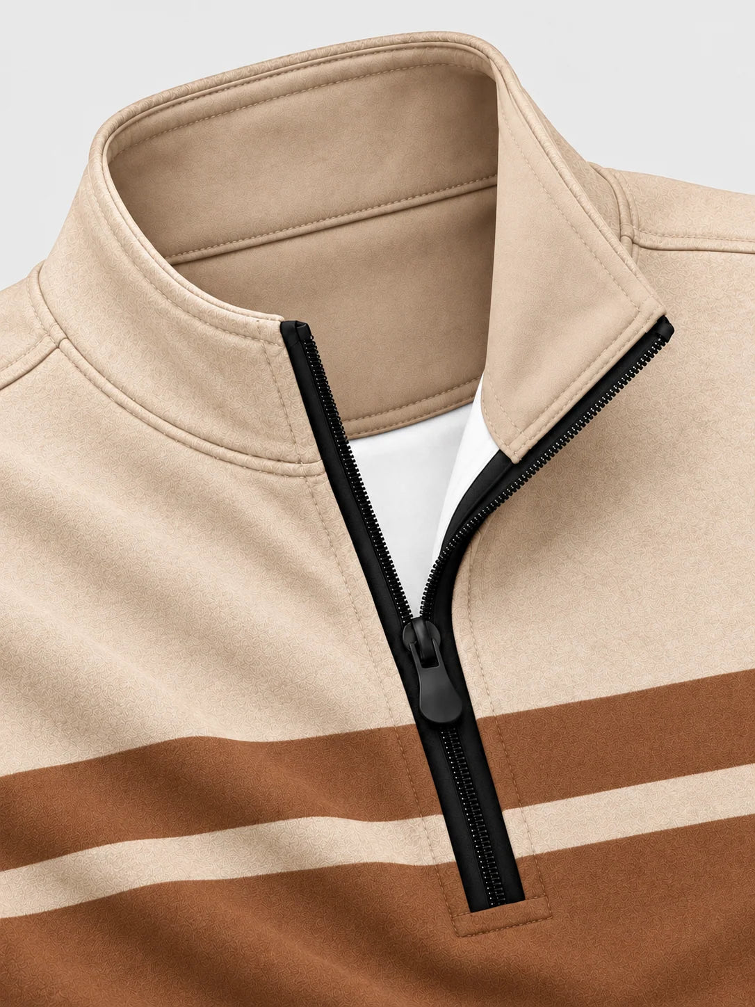 Golf-Pullover in Camel mit Colorblock-Design und kurzem Reißverschluss