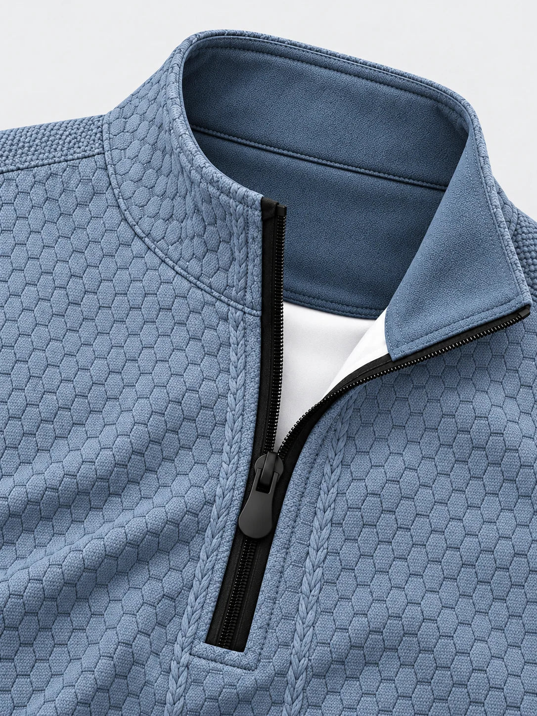 Golf-Pullover mit Viertelreißverschluss und Wabenmuster in Schieferblau