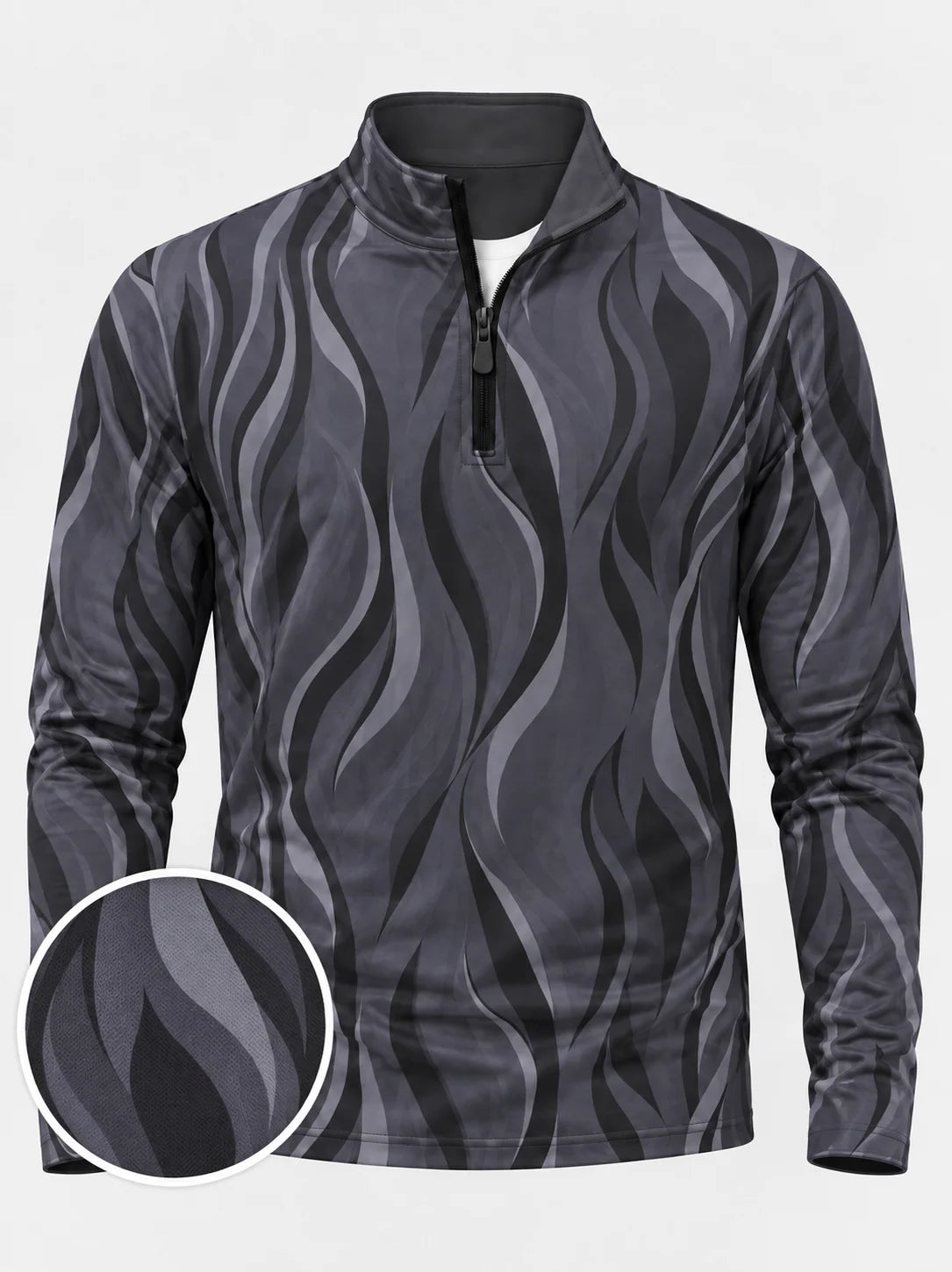 Anthrazitgrauer Golf-Pullover mit Wellenmuster und Viertelreißverschluss
