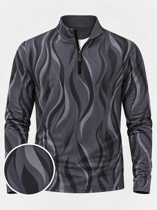 Anthrazitgrauer Golf-Pullover mit Wellenmuster und Viertelreißverschluss