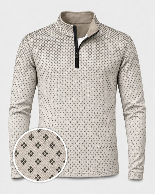 Elfenbeinfarbener Quarter-Zip-Pullover mit Farbverlauf und feinem Mikro-Muster