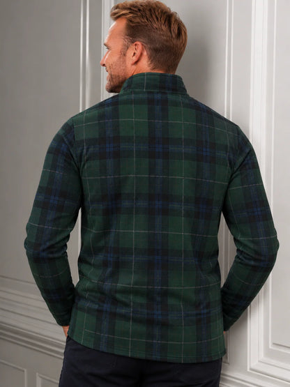 Golf-Pullover mit Viertelreißverschluss und Tartan-Karomuster in Waldgrün