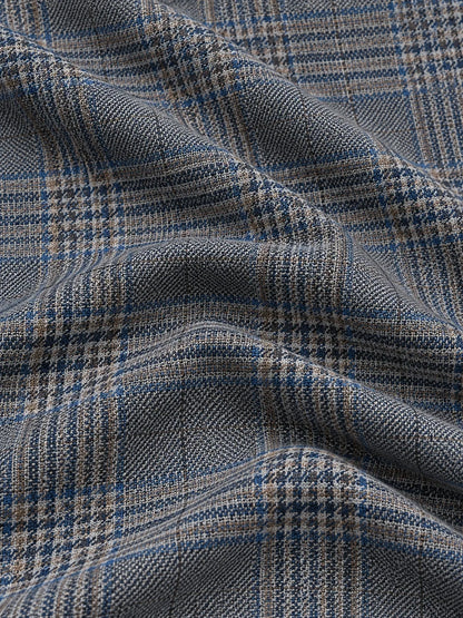 Blau-grauer Golfpullover aus Funktionsmaterial mit Karomuster und kurzem Reißverschluss