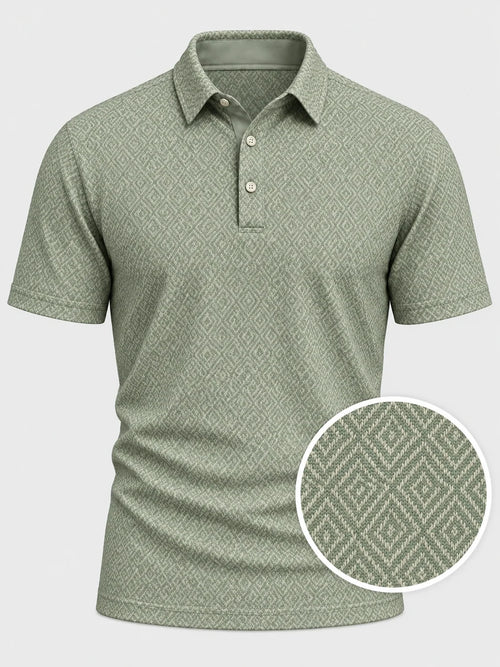 Salbeigrünes Performance-Golfpoloshirt mit Rautenmuster